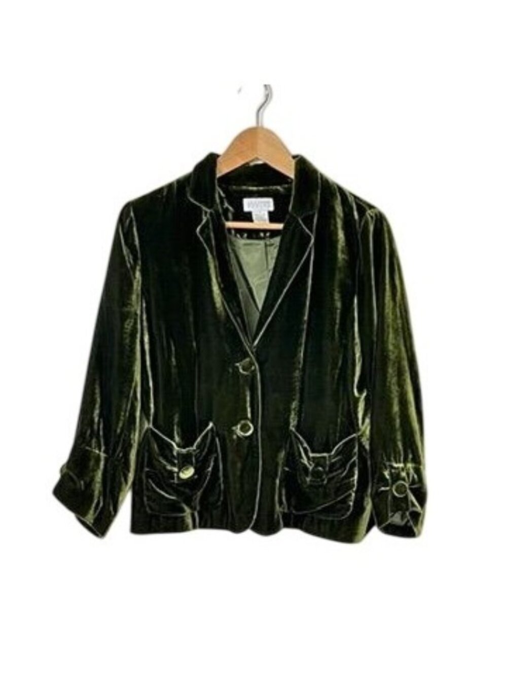 Vintage Y2K Allison Taylor Moss Green Silk Velvet Blazer Jacket Goblincore Sz 8